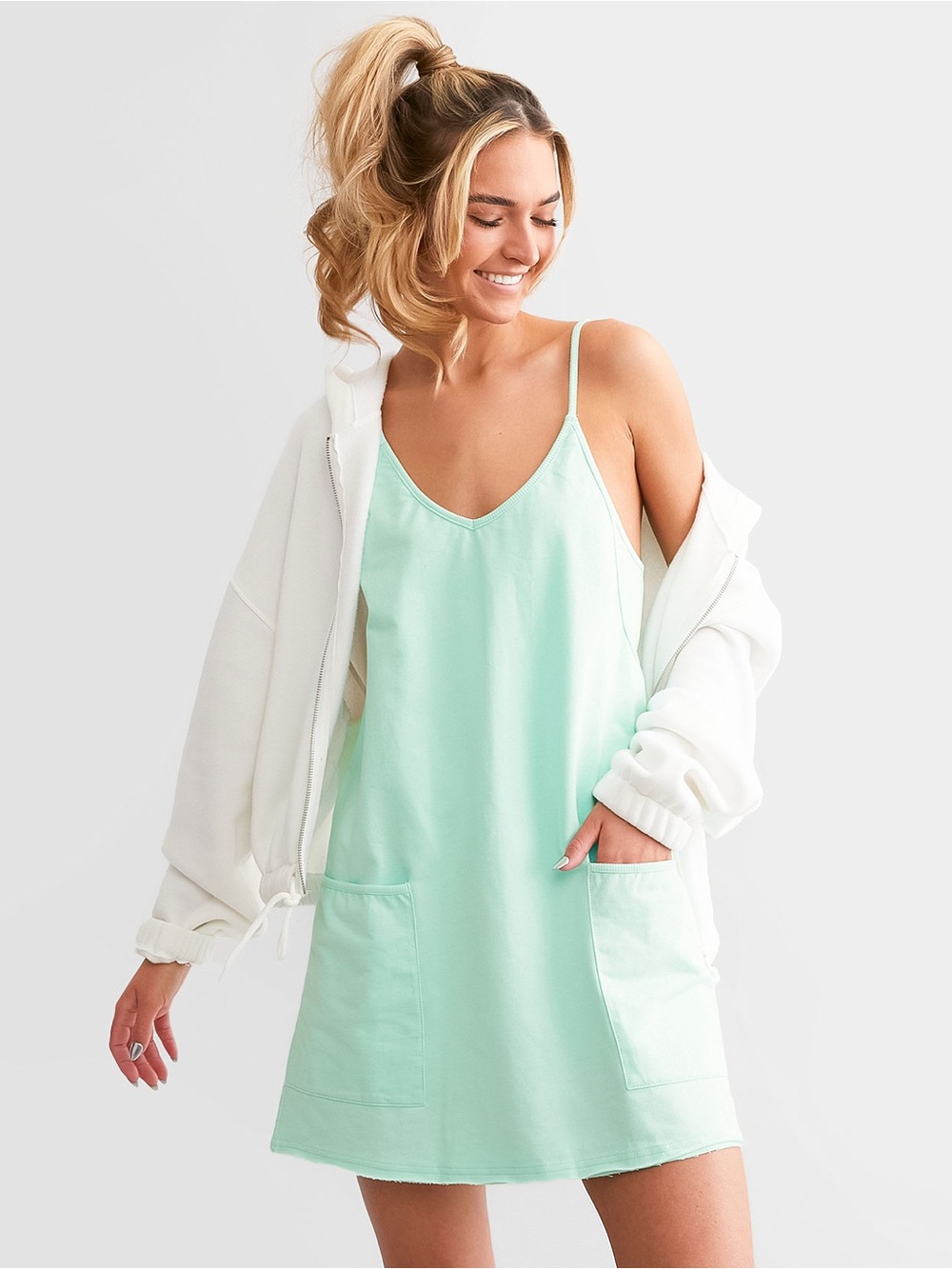 BKE Raw Edge Romper Dress